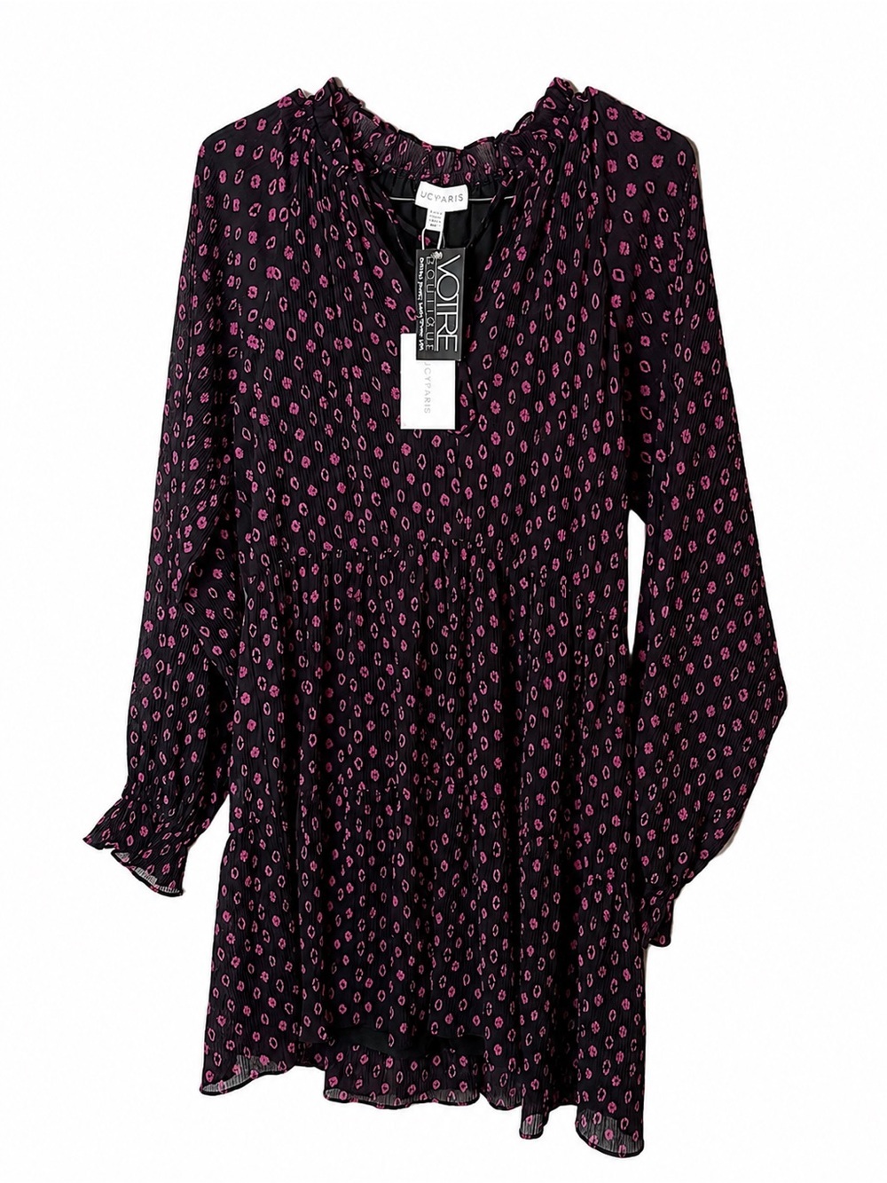 Lucy Paris NWT Black Pink Printed Tiered Babydoll Dress Long